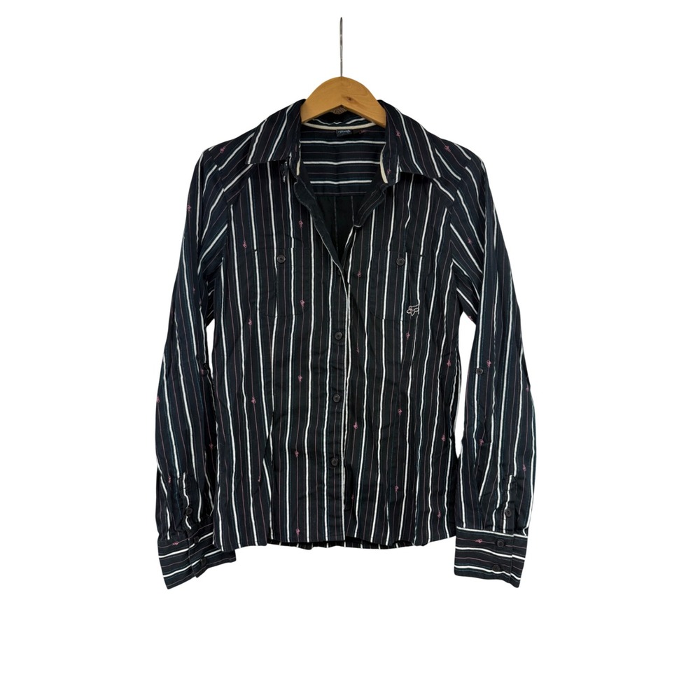 Fox Racing Womens Y2K Black Striped Button Down Shirt Long Sleeve Cotton Size M
